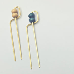 Deco Wood Hair Forks - Denim + Cream