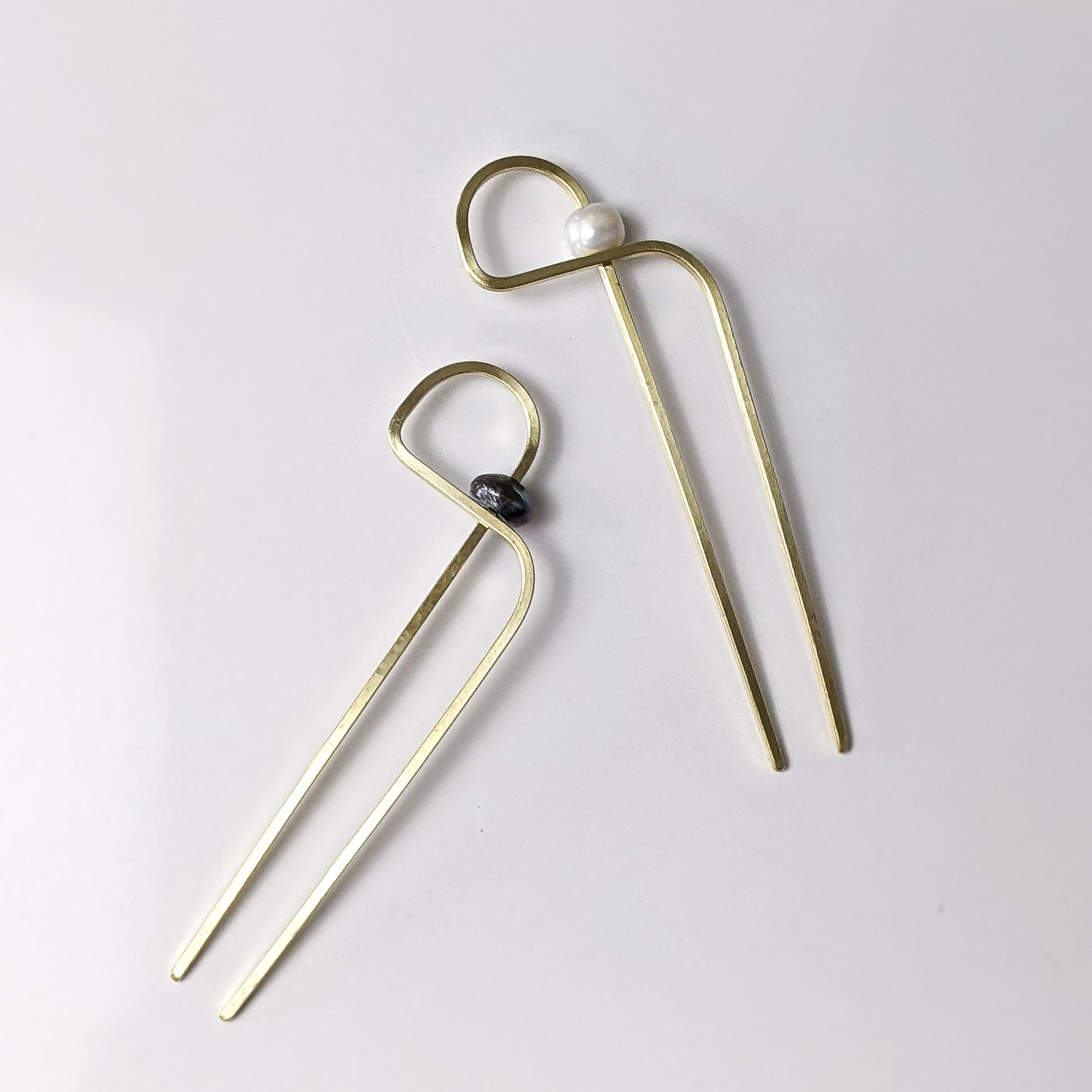 Abstract Pearl Hair Forks - Cream + Grey