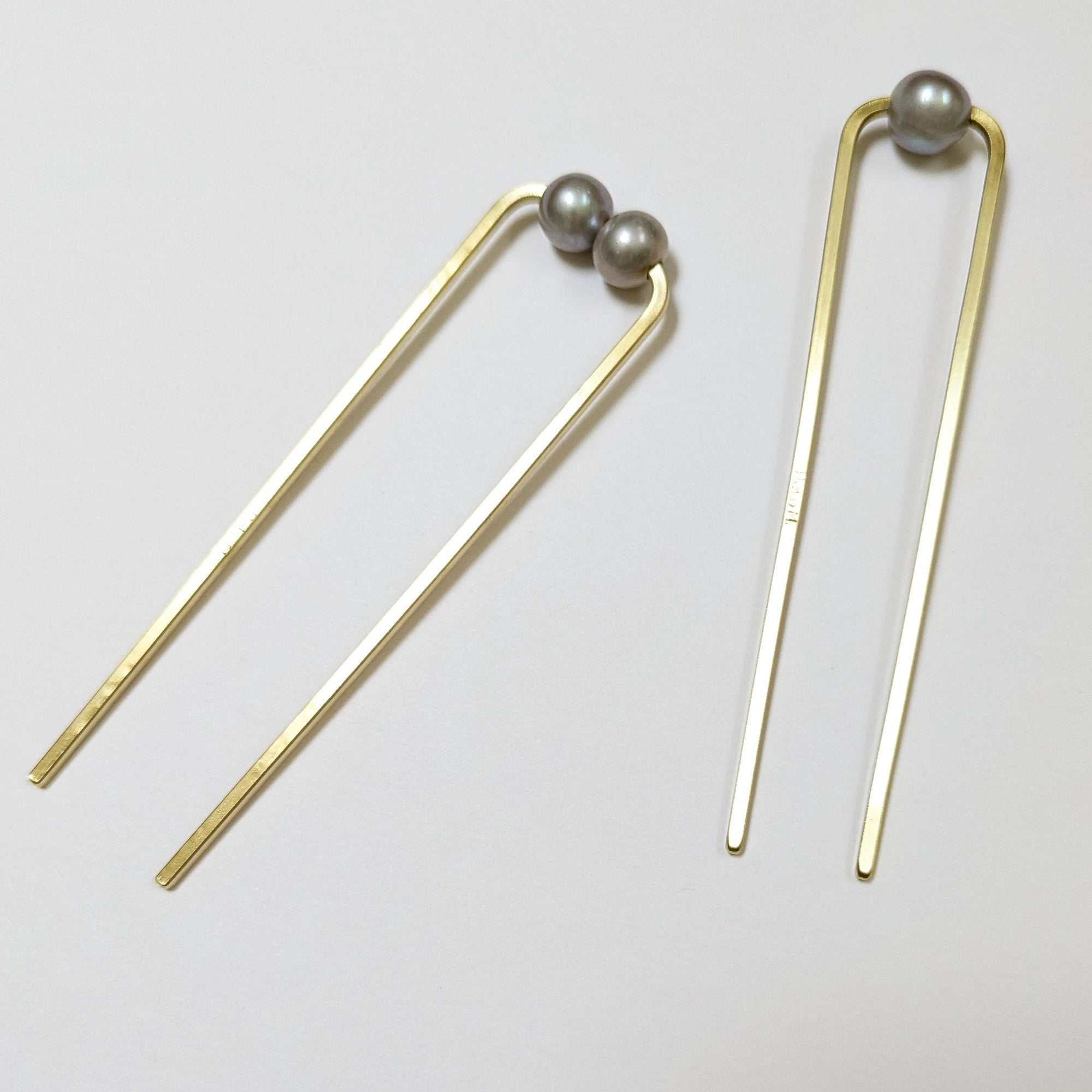 French Pin Hair Fork - Single + Dboule Chunky Grey Pearl