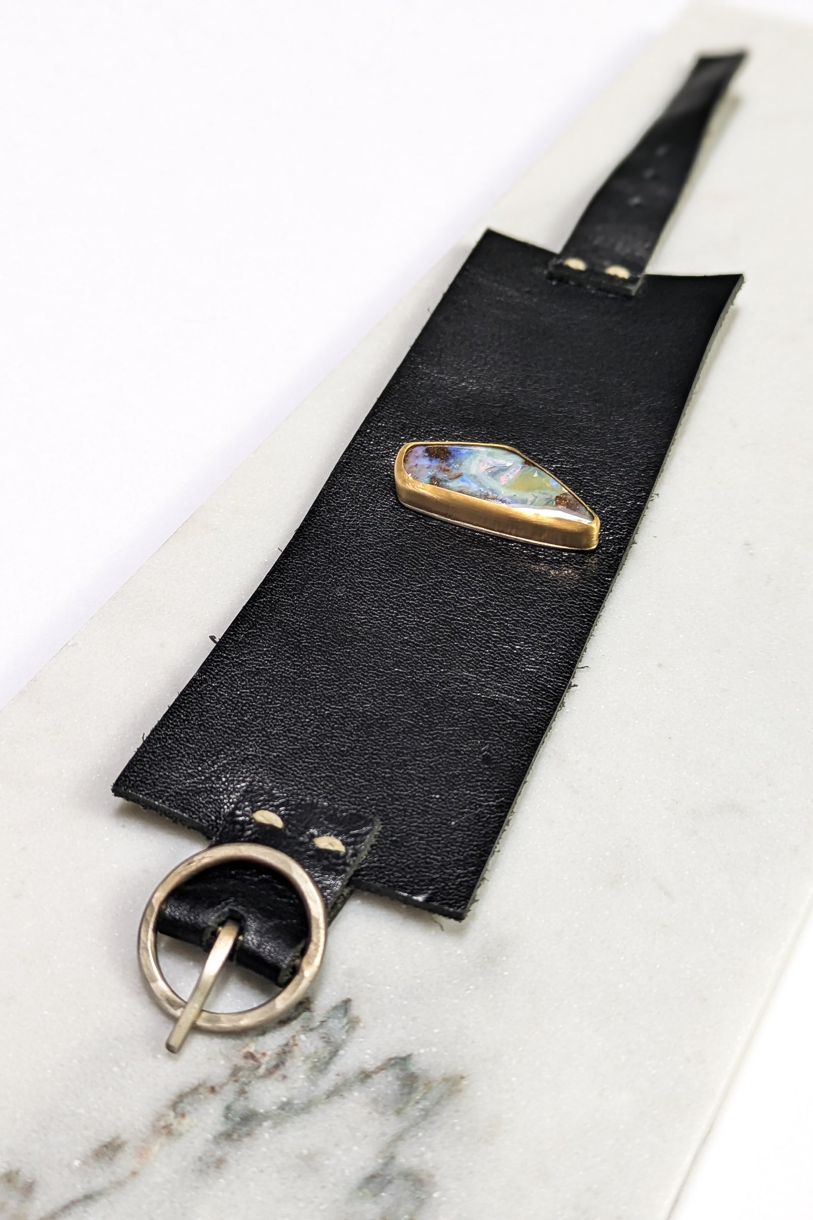 Boulder Opal + 22k Leather Cuff