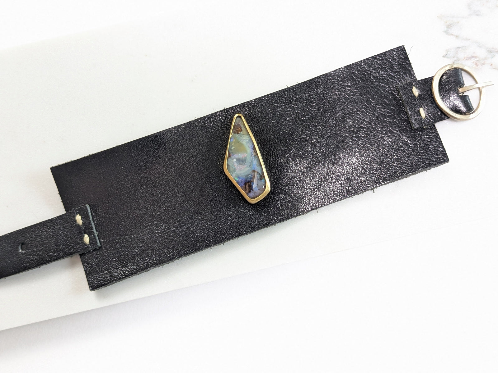 Boulder Opal + 22k Leather Cuff