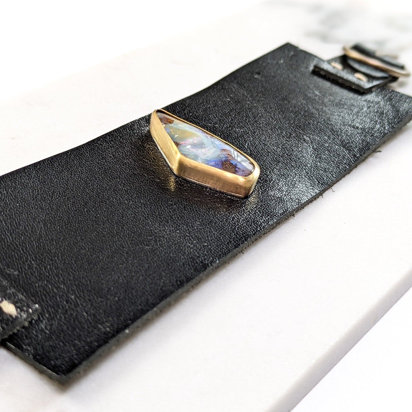 Boulder Opal + 22k Leather Cuff