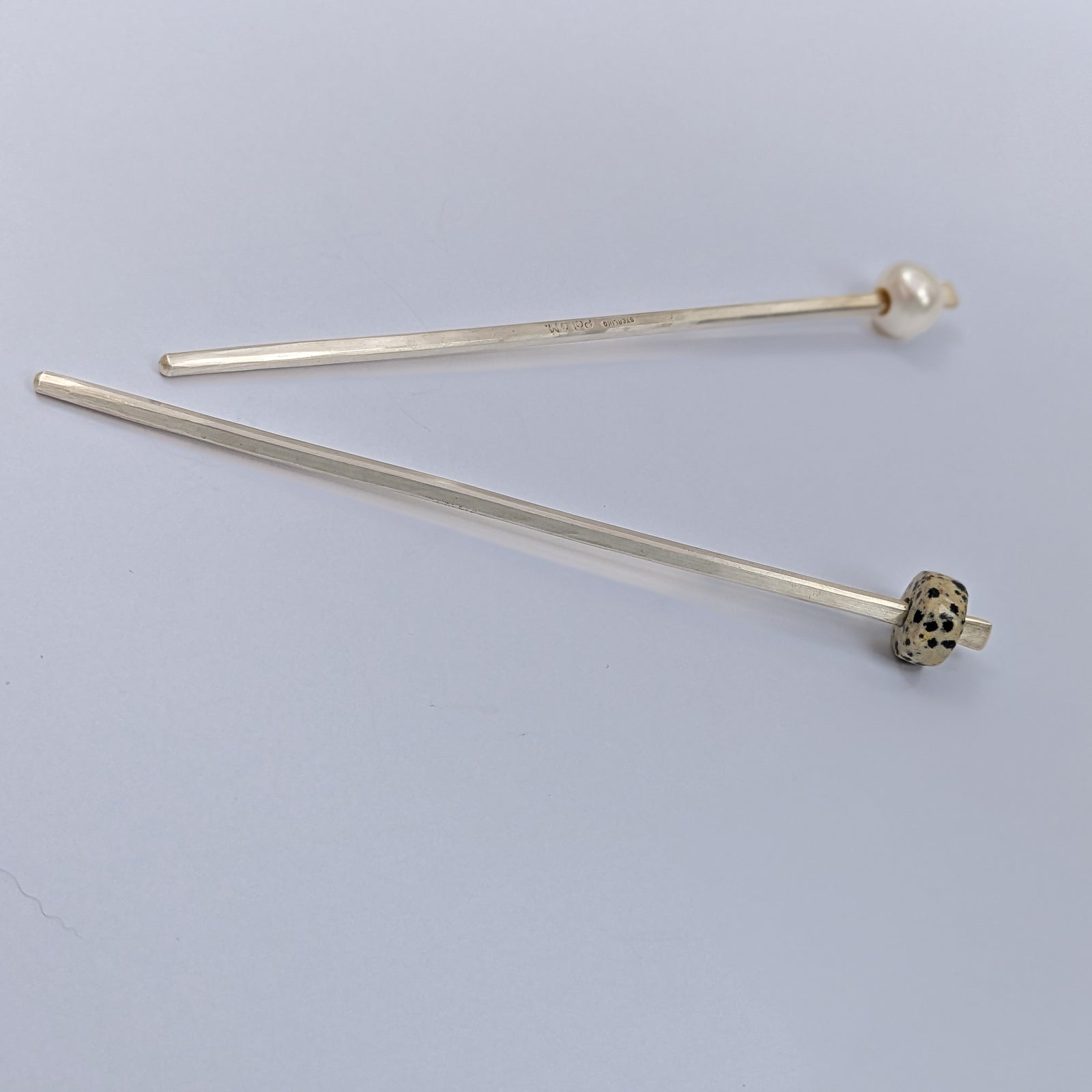 Sterling Silver - Perfect Hair Sticks in Pearl + Jasper