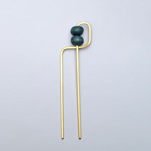 Deco Wood Hair Forks - Denim + Cream