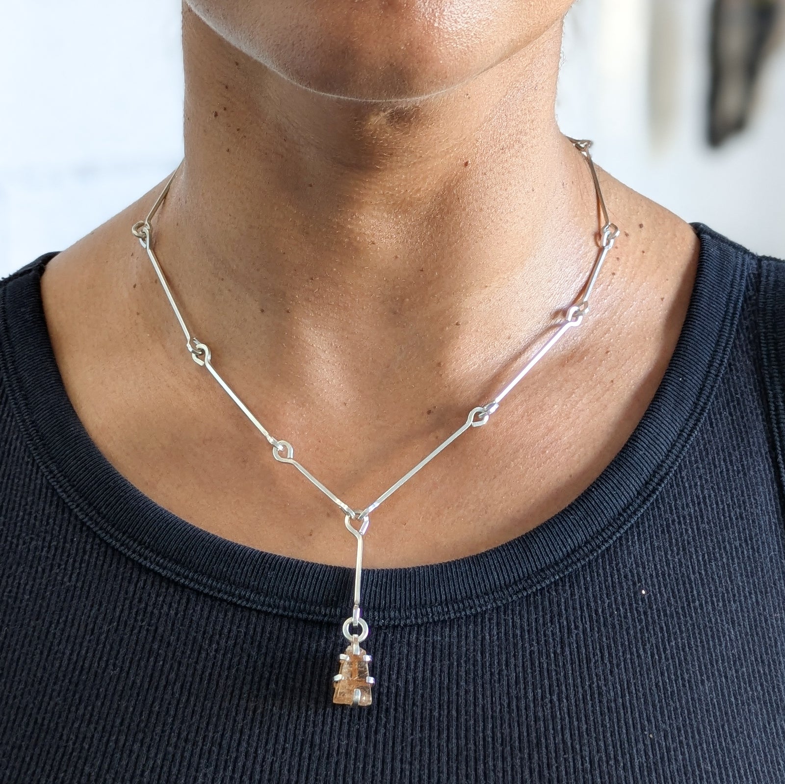 Silver Link Chain with Imperial Topaz Drop