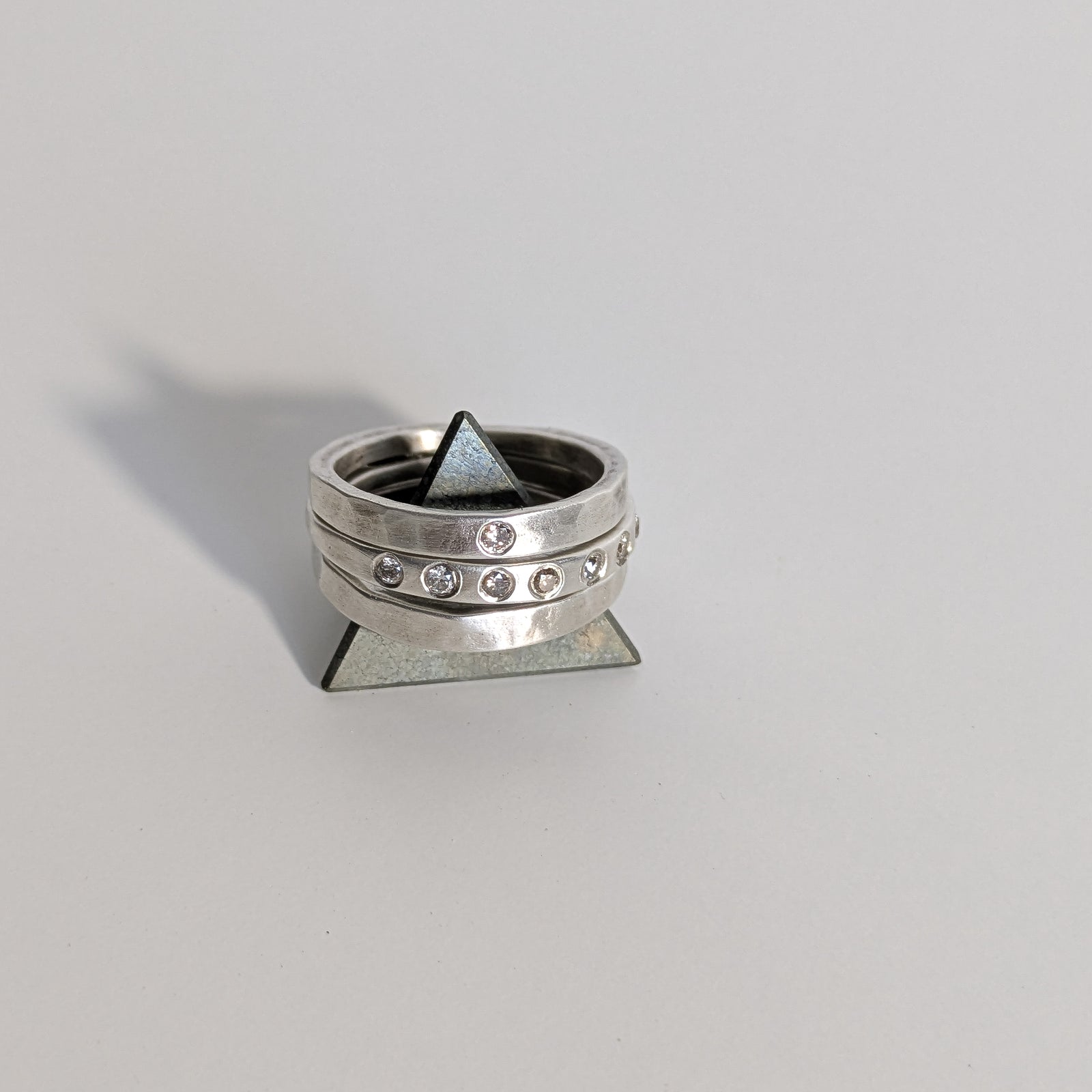 Silver and Diamond Stacking Ring Set