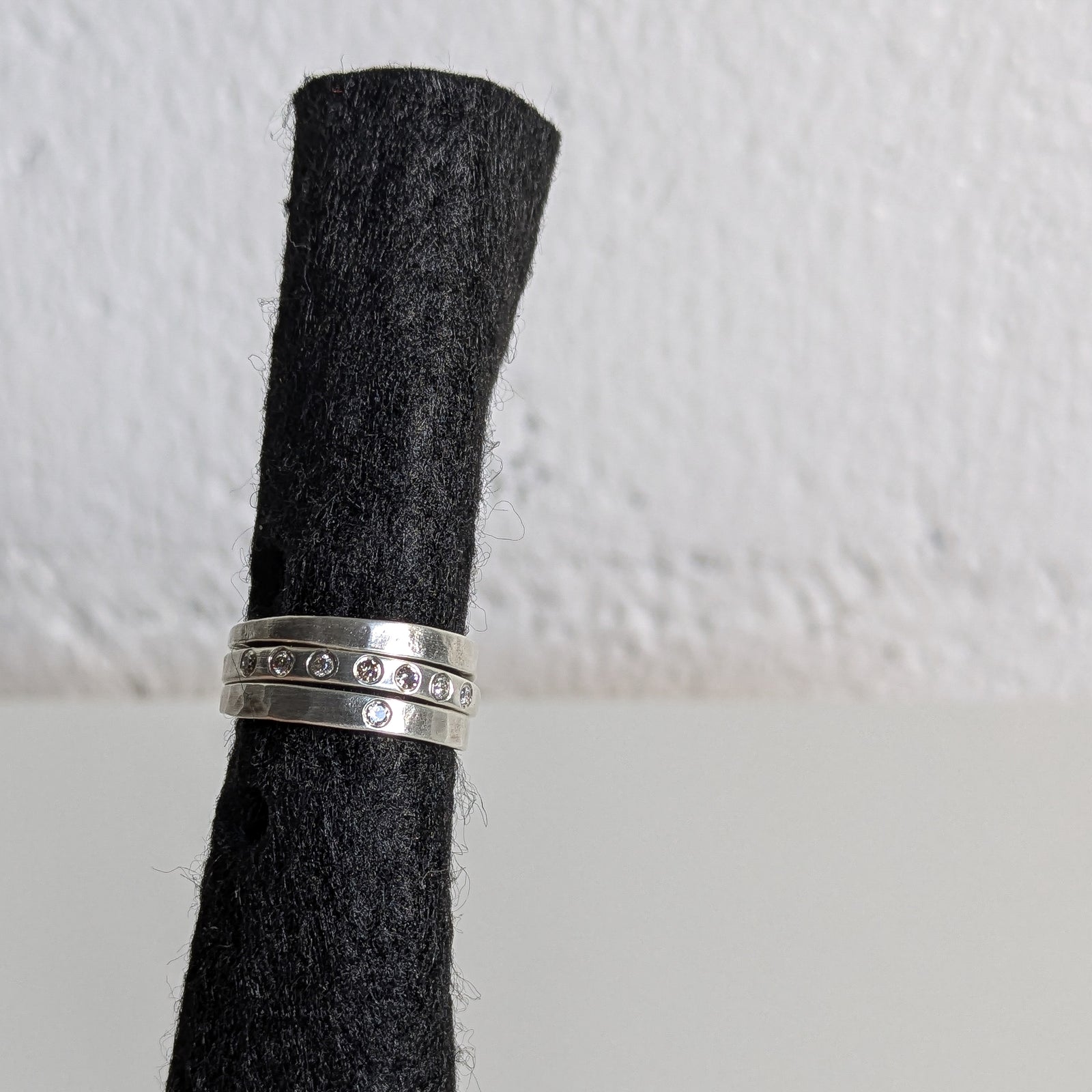 Silver and Diamond Stacking Ring Set