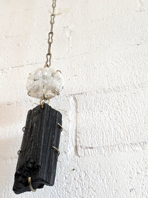 Apophylite + Tourmaline on Handmade Chain