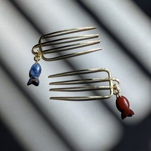 Brass Comb with Gemmy Fish - Jasper + Sodalite
