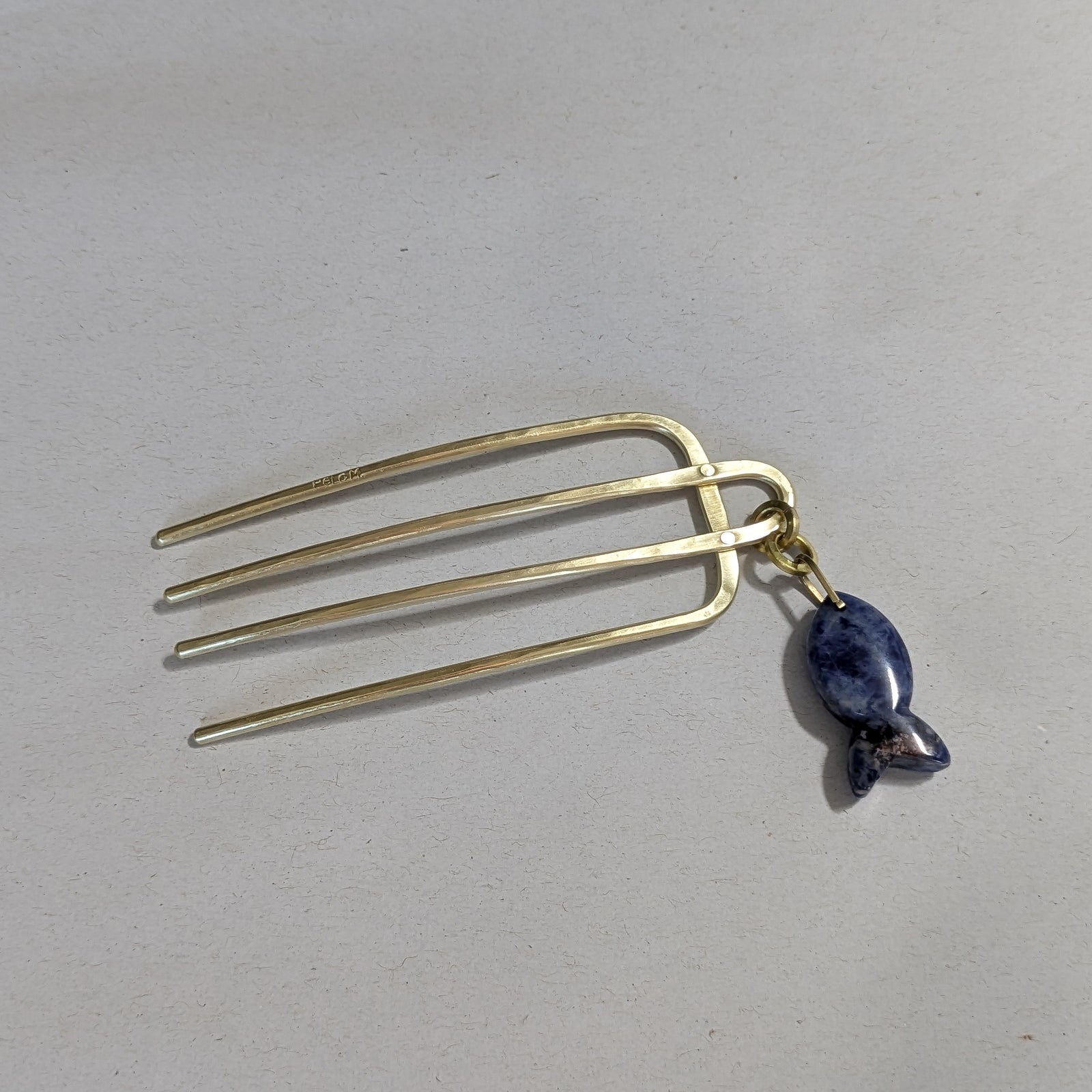 Brass Comb with Gemmy Fish - Jasper + Sodalite