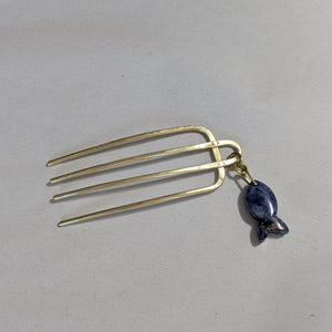 Brass Comb with Gemmy Fish - Jasper + Sodalite