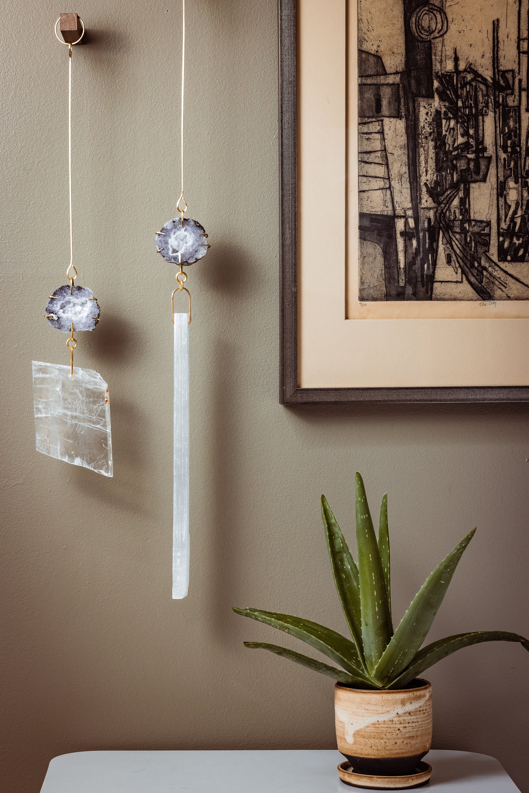 Icy Grey Geode + Selenite Wall Gems