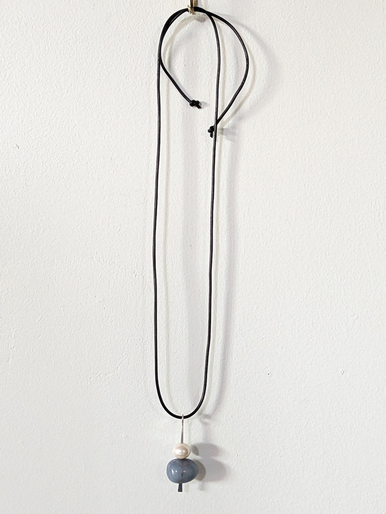 Angelite + Pearl Boulder Pendant