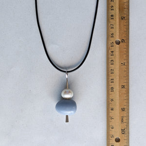 Angelite + Pearl Boulder Pendant