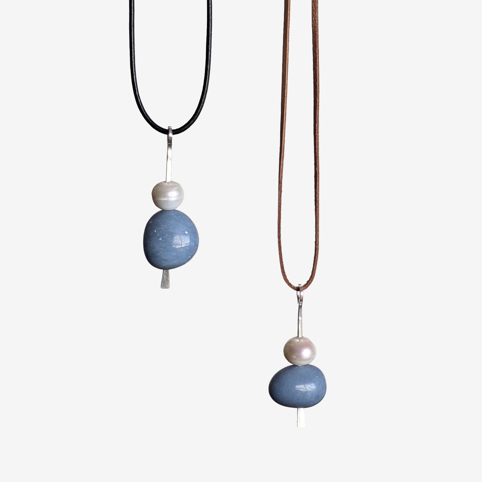 Angelite + Pearl Boulder Pendant