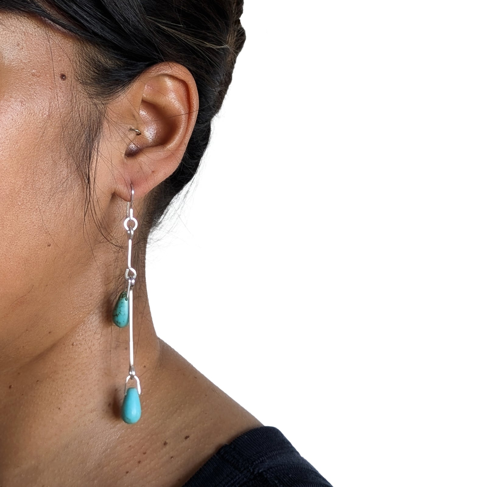 Turquoise + Silver Double Drops