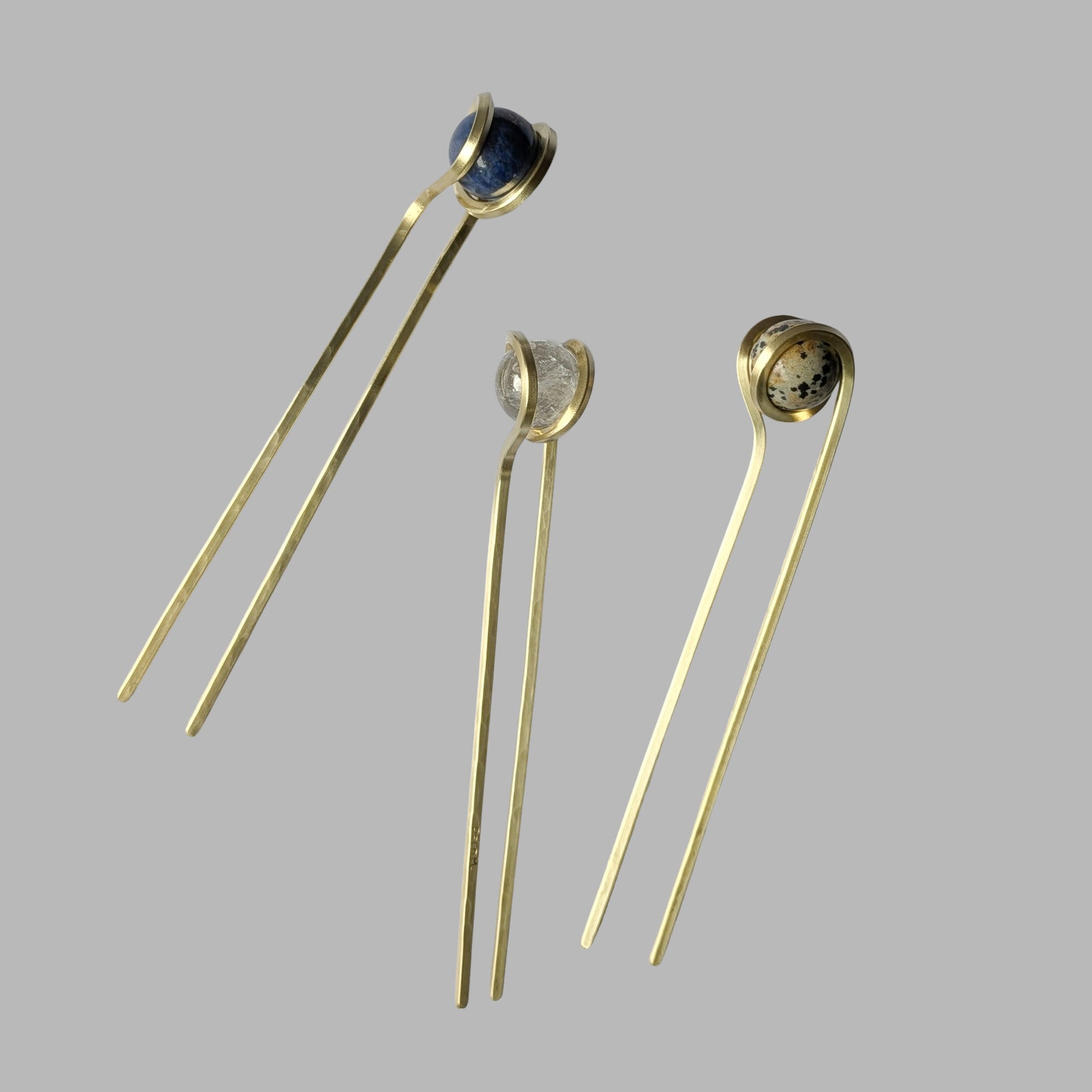 Orbit Gemstone Hair Pin - Jasper + Lapis + Clear Quartz