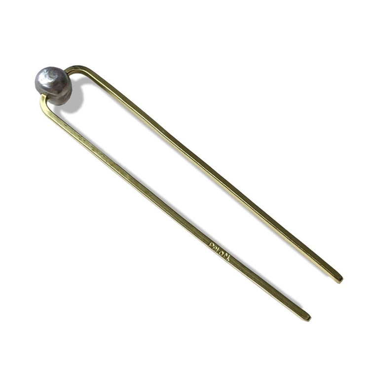 French Pin Hair Fork - Single Chunky Grey Pearl
