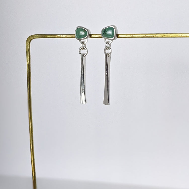 Silver drop earring with turquoise button